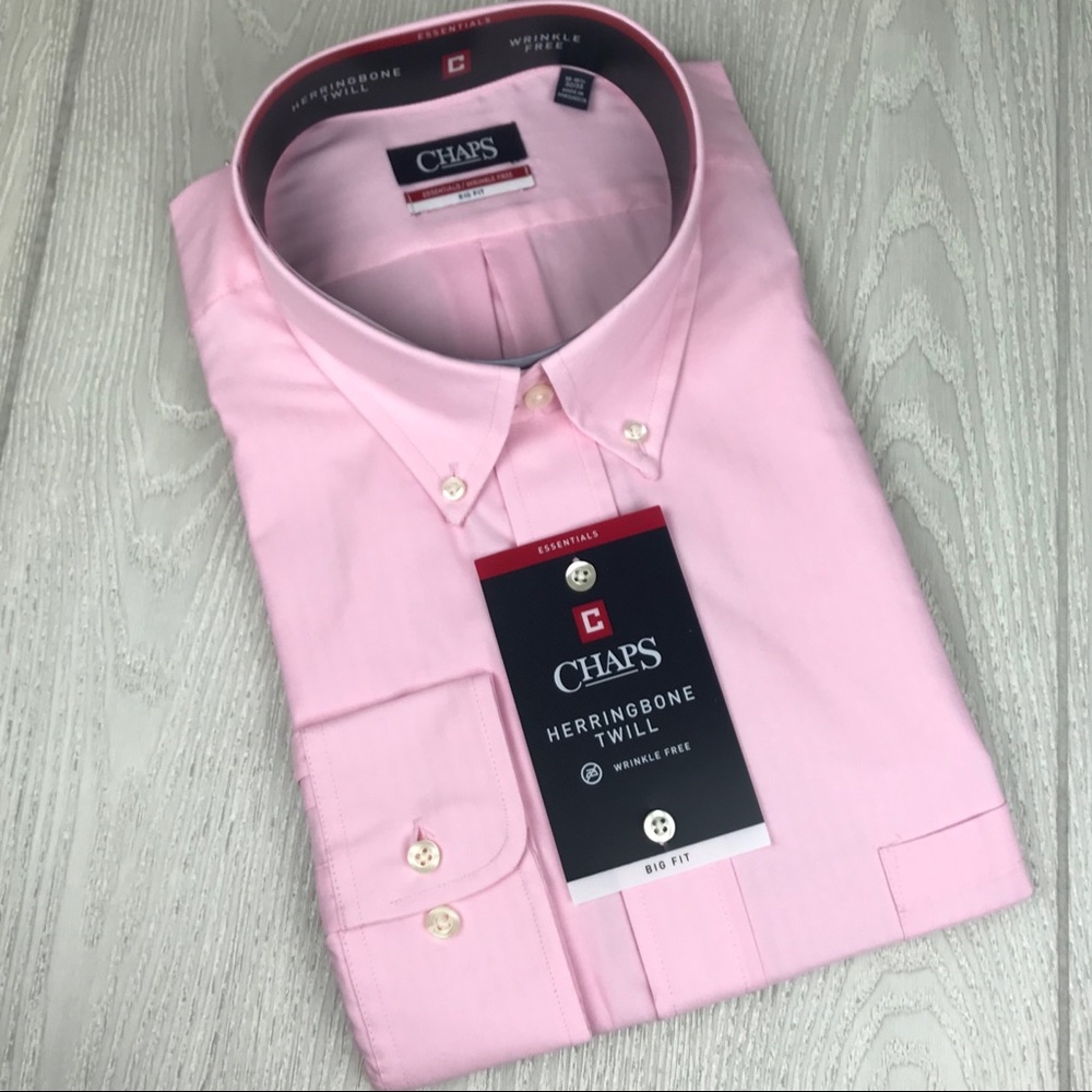 Chaps Big Fit pink herringbone twill dress shirt collared button down